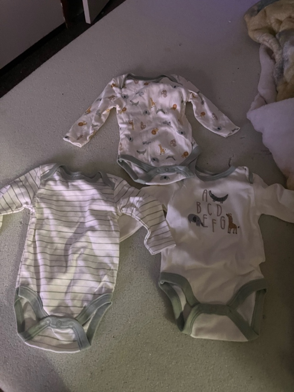 3-Pack Baby Green & White One-Piece Bodysuits